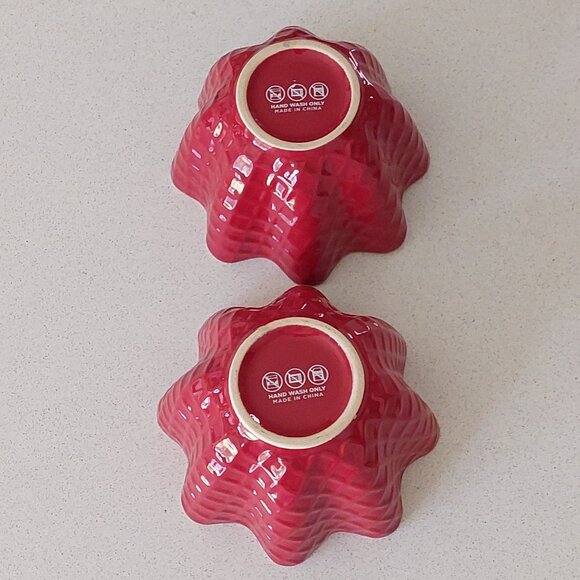 Set of 2 Cold Stone Creamery Red Ceramic Waffle Ice Cream Bowls - Picture 6 of 12